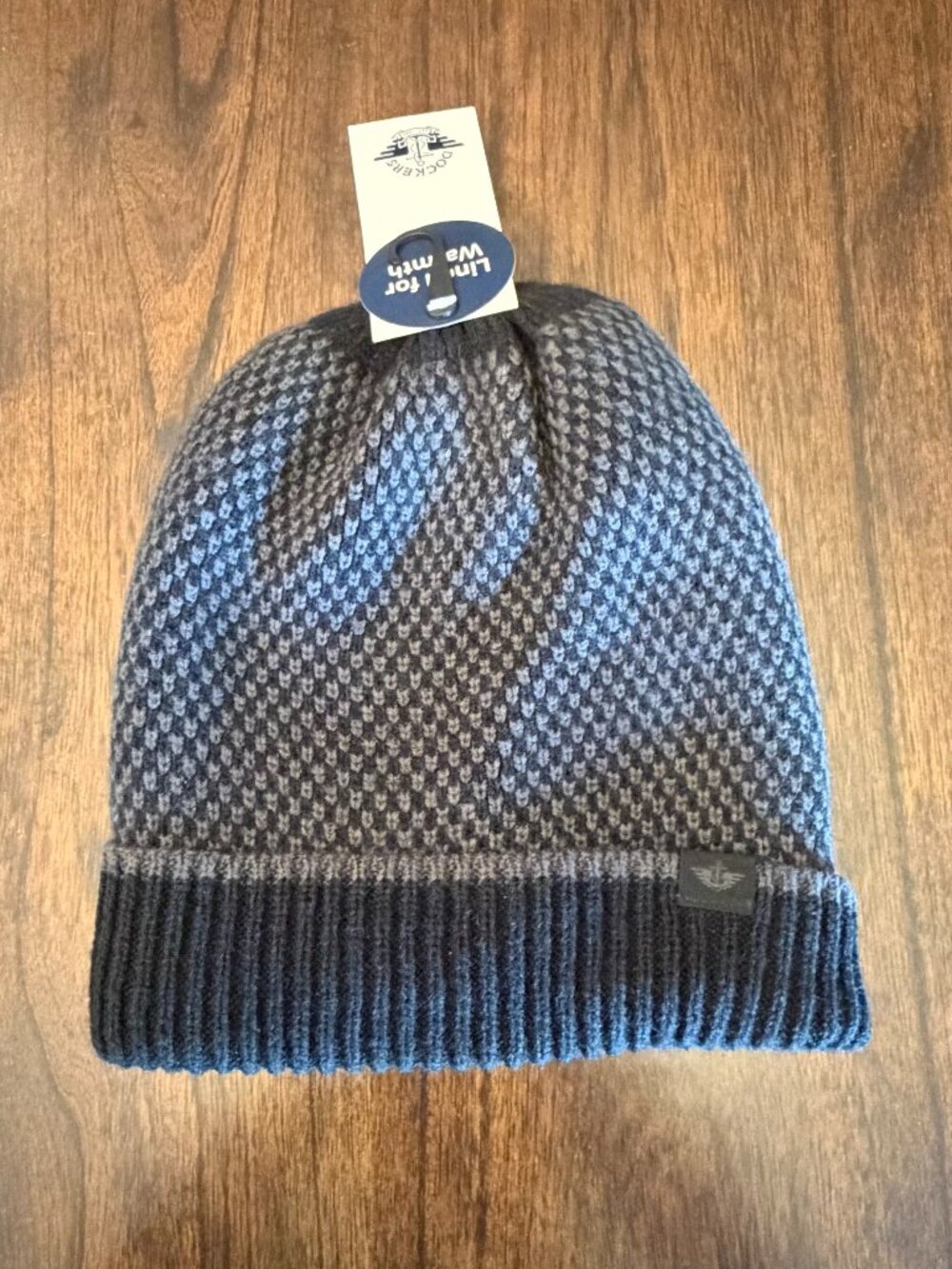 NWT Men's Dockers Sherpa Lined Gray Knit Beanie with Rib Knit Cuff, One Size